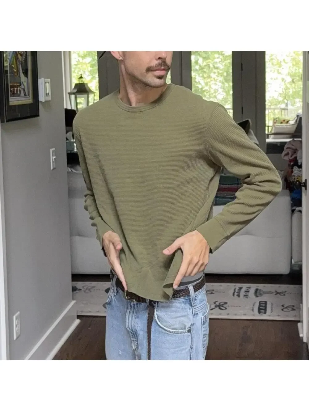 🫒 J.Crew Factory Olive Waffle Knit Thermal Long Sleeve